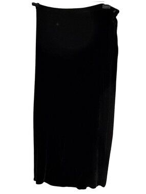EILEEEN FISHER Black Velvet Maxi Skirt Large Silk Blend Long Straight Wrap Front